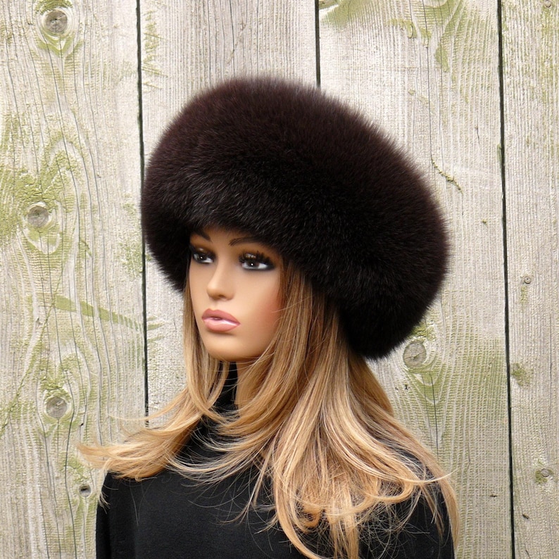 Fox Fur Hat For Women, Winter Hat, Brown Leather Headwear, Warm Fuzzy Hat, Winter Fashion, Fur Headwarmer, Dark Mocha Fur Color, Moms Gift