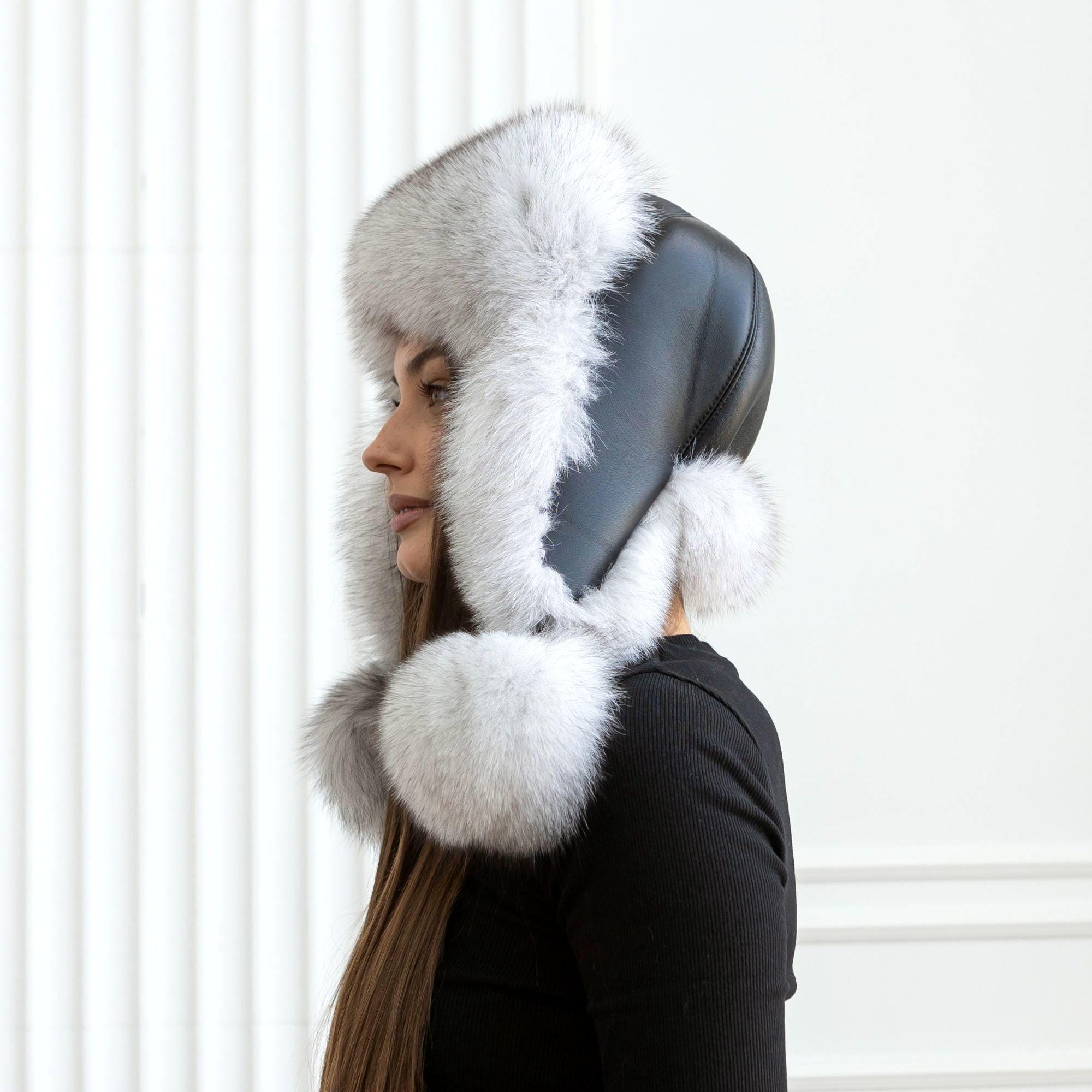 Vintage ABC Furs White Leather Fox Fur Hat White Fox Fur Hat . 100% Real Fur Accessories - Haute Acorn main image 4