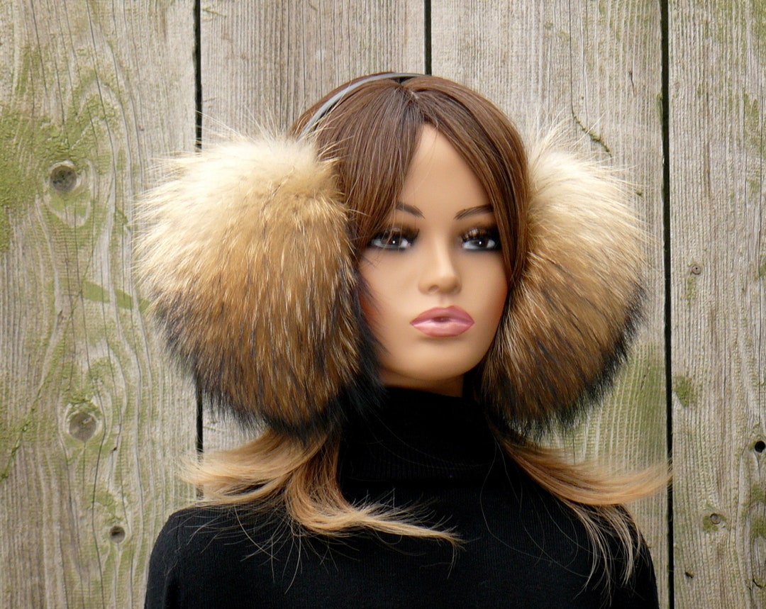 Beige Real Fur Earmuffs for Woman Raccoon Fur Ear Muffs Warm Etsy