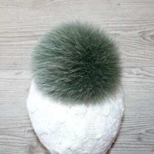 Genuine Fur Pom Pom, Green Furry Pompon for Hat, Fluffy Fur Ball with Ribbon, Fur Bommel, Real Fur Accessories, Cute Decor For Winter Hat image 10