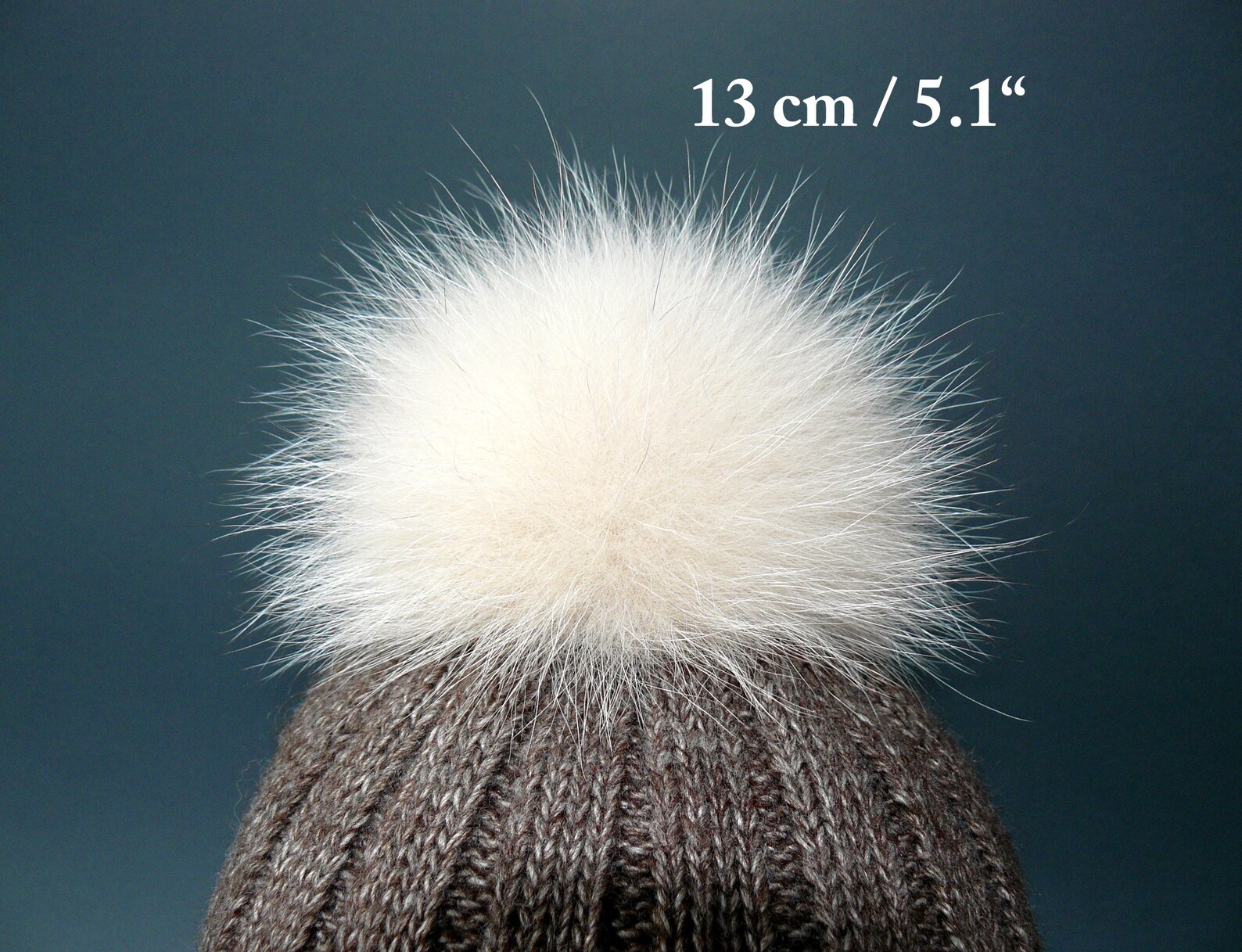 Real Fox Fur Trimmed Hat With Pom-Pom Ties – White main image 1