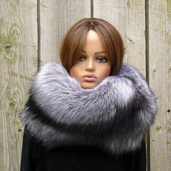 小物 evam eva wool fox snood Oversized Fur Snood, Silver Fox Fur Collar, Detachable