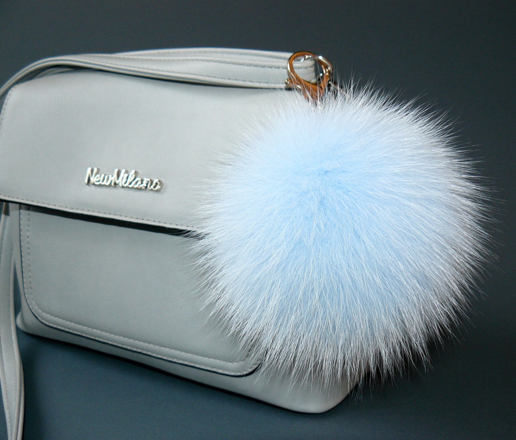 Pom and Circumstance Light Blue Fur Pompom Key Chain