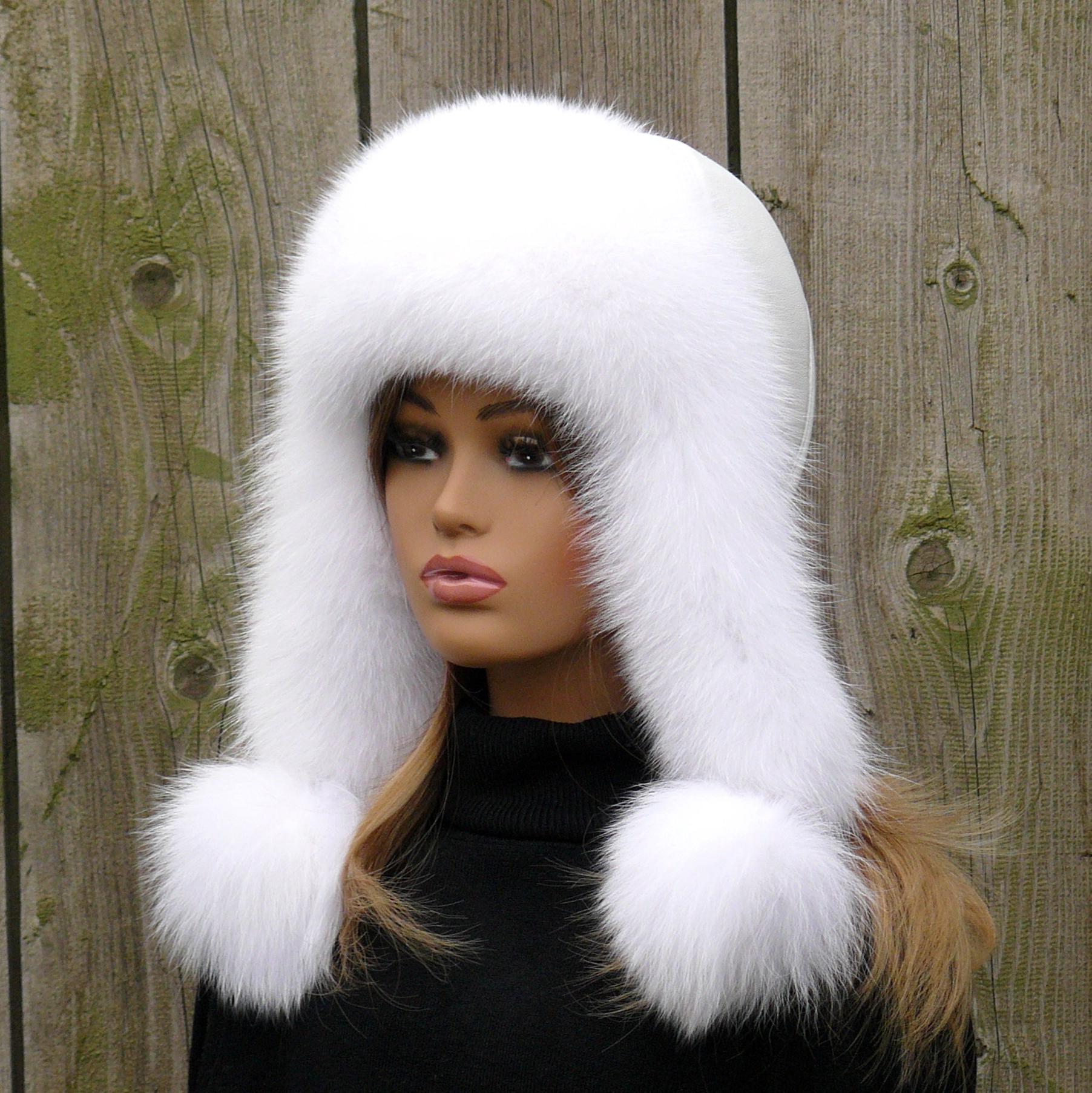 Fur faux Hat Trapper Aviator Bomber Beige winter hat small medium Ladies Crystal Fox Full Fur Russian Hat: FurHatWorld.com main image 3