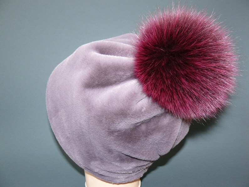 Handmade Hat Soft warm Gift for her Gray Fur hat for women Winter hat Faux fur hat with real fox fur pompom Bag Accessories