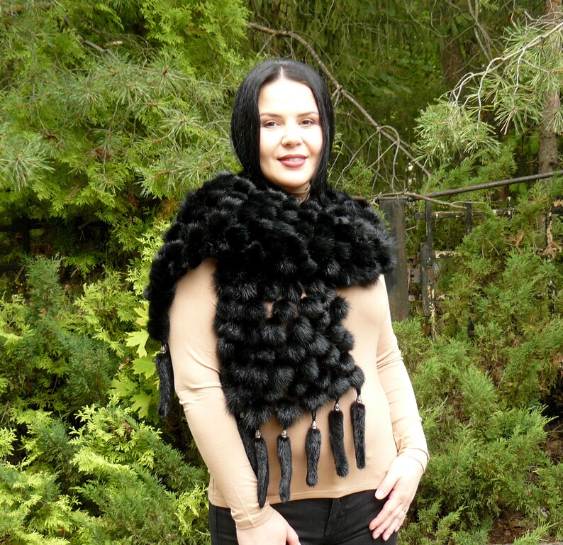 fur wrap shawl black