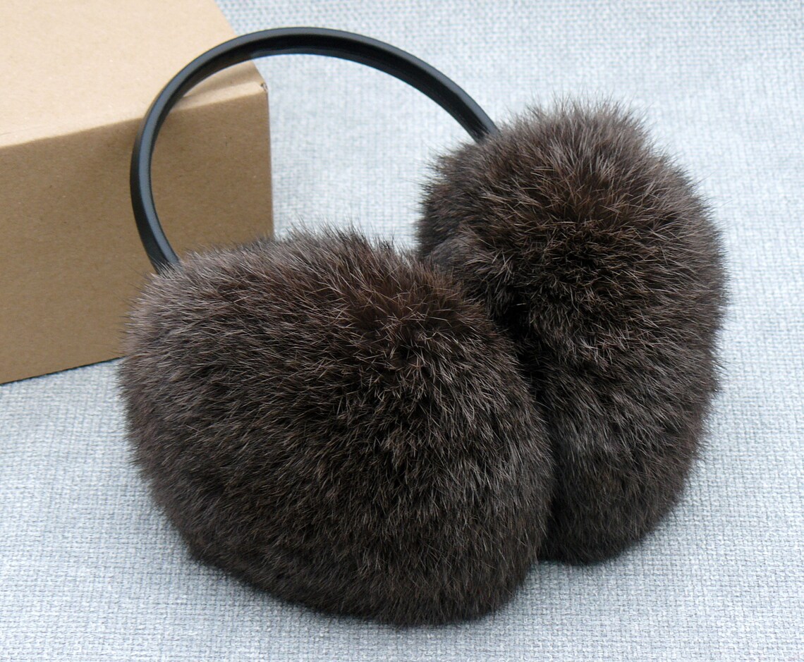 Real fur earmuffs Brown Fur Brown Earmuffs Rabbit fur ear Etsy
