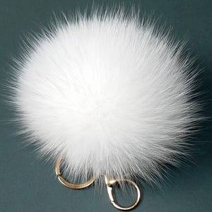 Genuine Fur Keychain Bag Charm, Fuzzy Keyring, Real Fur Key Chain, White Fluffy Accessory, Handbag Charm, Purse Charm image 3