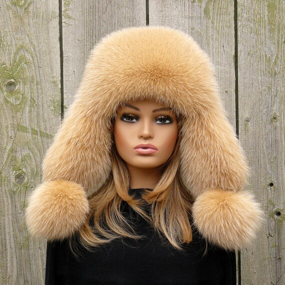 Vintage Beige Fox Fur Trapper Russian Ushanka Hat Fox Fur Ushanka Hat - Etsy main image 3