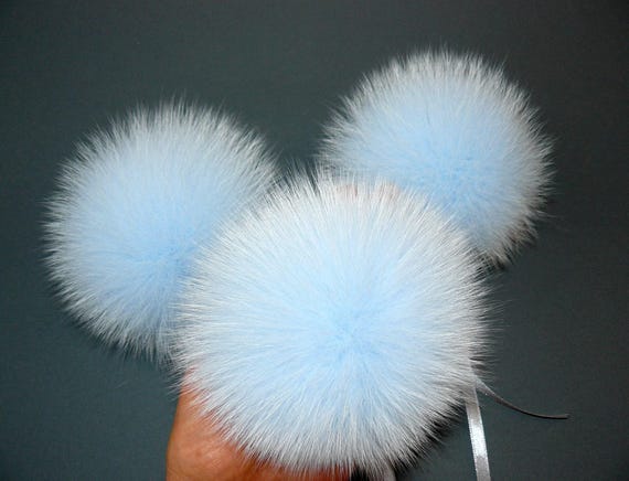 Blue Fur Detachable Pom-Pom Cap Blue Fur Pom Pom, Fluffy Large Pom Pom Ball, Round Soft Pom  main image 3