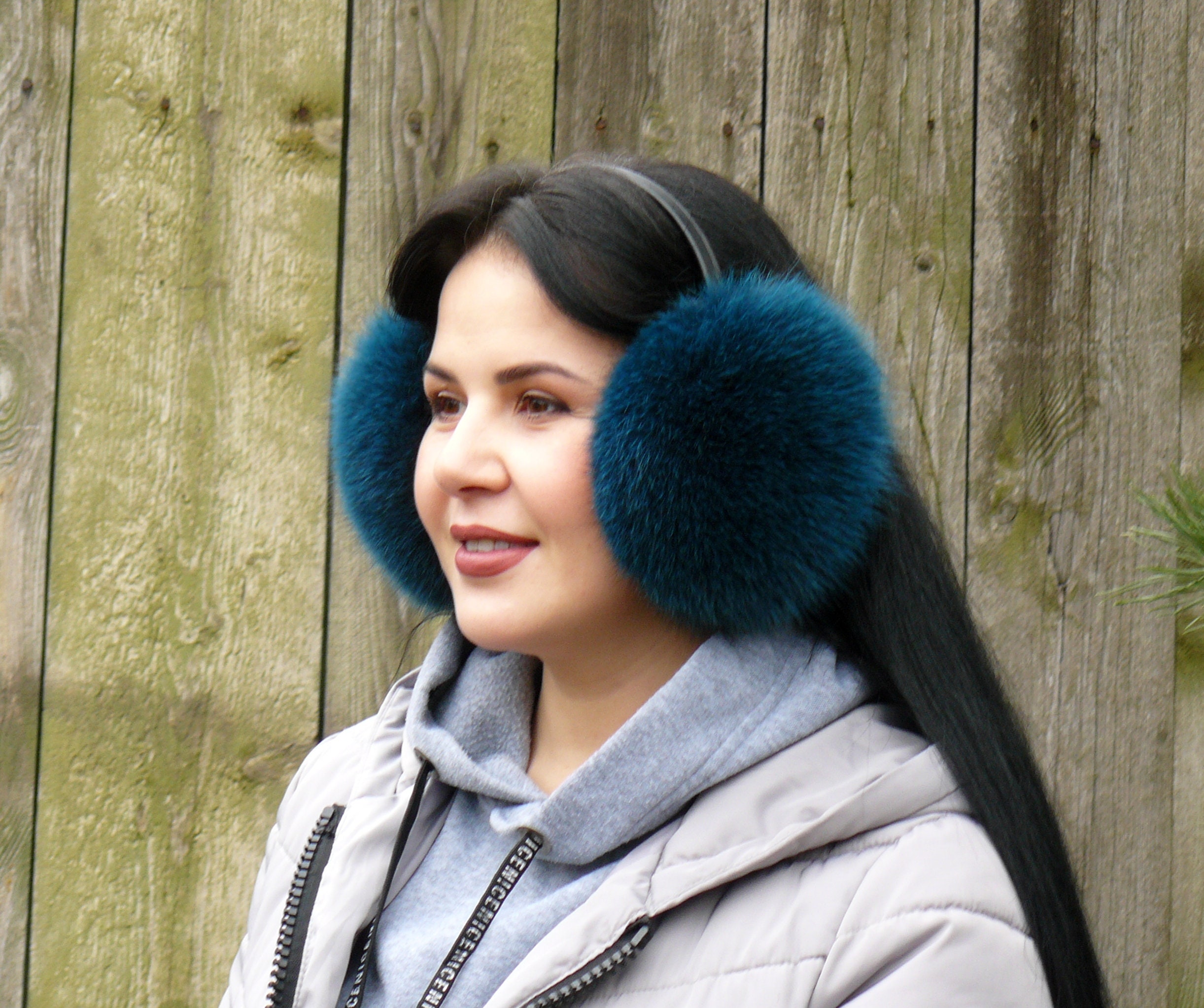 Fox Fur Ear Muffs Women Blue Fluffy Earmuffs Real Fur Etsy