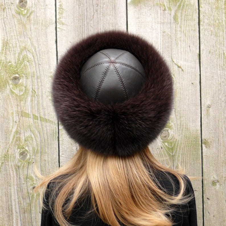 Fox Fur Hat For Women, Winter Hat, Brown Leather Headwear, Warm Fuzzy Hat, Winter Fashion, Fur Headwarmer, Dark Mocha Fur Color, Moms Gift