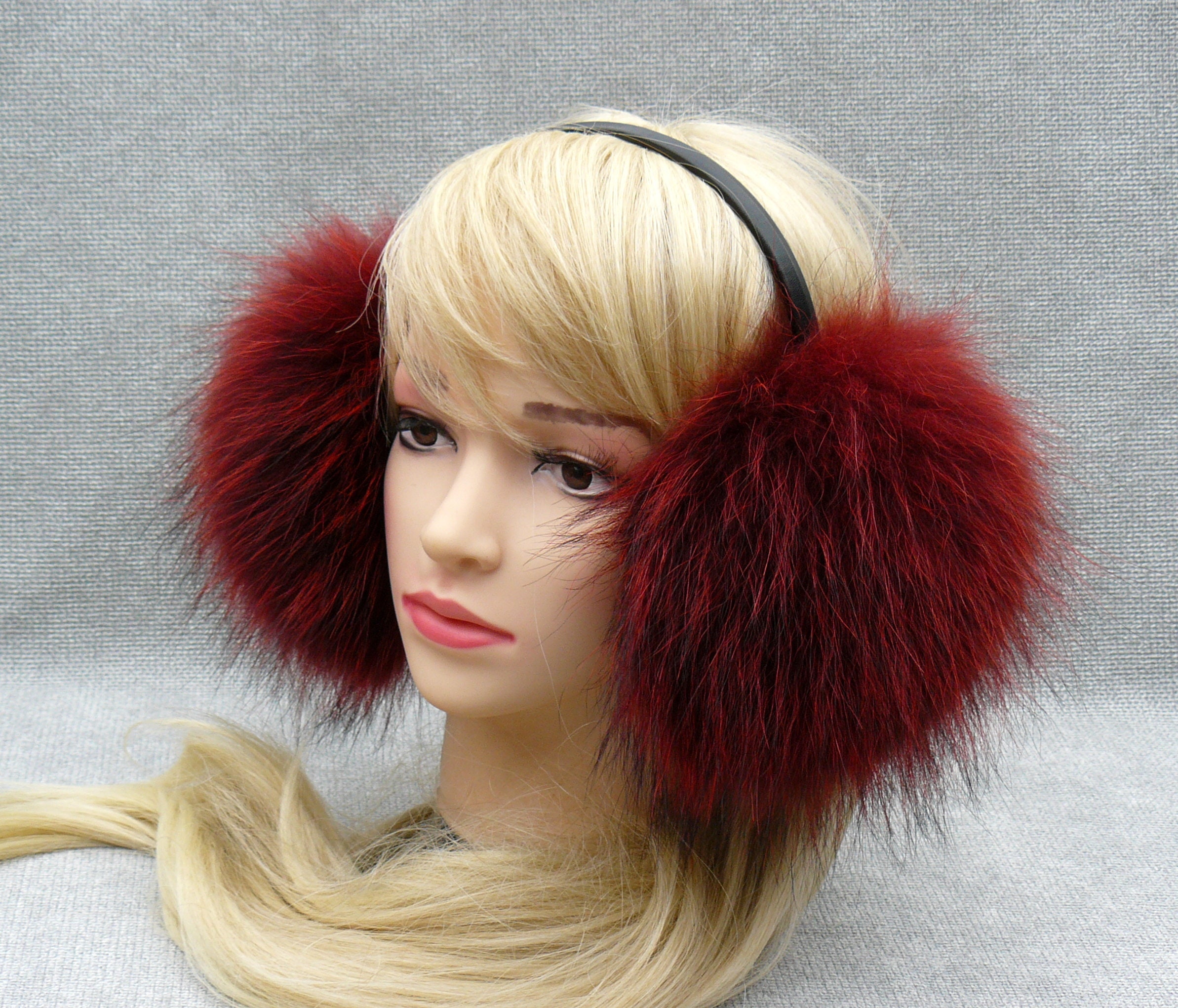 Red Earmuffs Raccoon Fur Ear Muffs Warm Earmuffs Ear Etsy