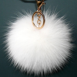 Genuine Fur Keychain Bag Charm, Fuzzy Keyring, Real Fur Key Chain, White Fluffy Accessory, Handbag Charm, Purse Charm image 1