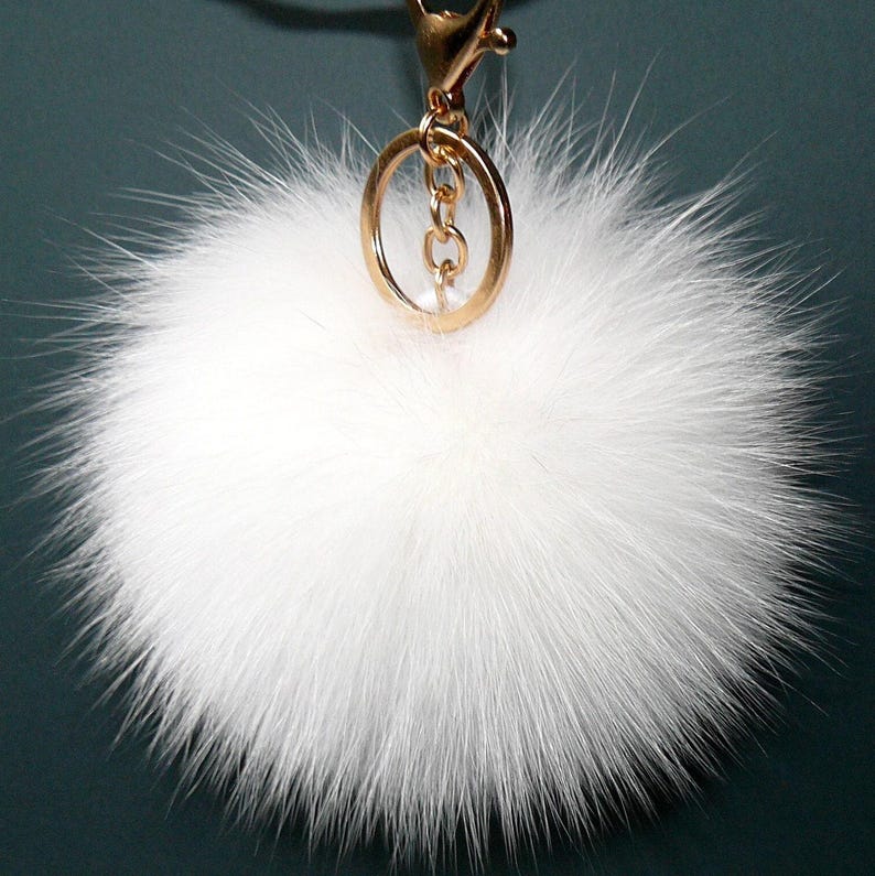 Genuine Fur Keychain Bag Charm, Fuzzy Keyring, Real Fur Key Chain, White Fluffy Accessory, Handbag Charm, Purse Charm image 1