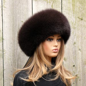 Fox Fur Hat For Women, Winter Hat, Brown Leather Headwear, Warm Fuzzy Hat, Winter Fashion, Fur Headwarmer, Dark Mocha Fur Color, Moms Gift