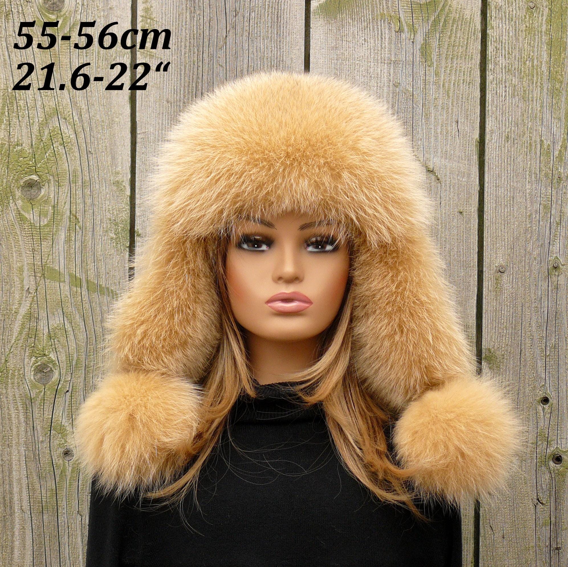 ?Women camel Leather Trapper Hat with Faux Fur Lining Warm Aviator Hat Brown Warm Ladies Fur Trapper Hat, Fox Fur Bomber Hat  main image 2