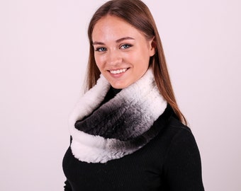 Fur snood women, Infinity fur scarf wrap, Fluffy ombre scarf, Winter fur neck warmer, Warm cozy scarf, Warm fashion accessory, Gift for her