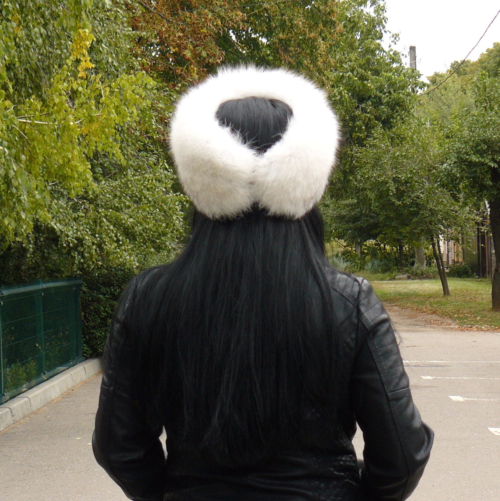 Classic Faux Fur Headband White- Black Fur Hat Fluffy Soft Headband for Women, White Fur Head Wrap for  main image 3