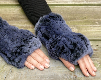 Mitaines en fourrure, Mitaines femme, Mitaines en fourrure véritable, Gants chauds, Cadeau de vacances pour elle, Chauffe-mains en fourrure de lapin, Manchettes