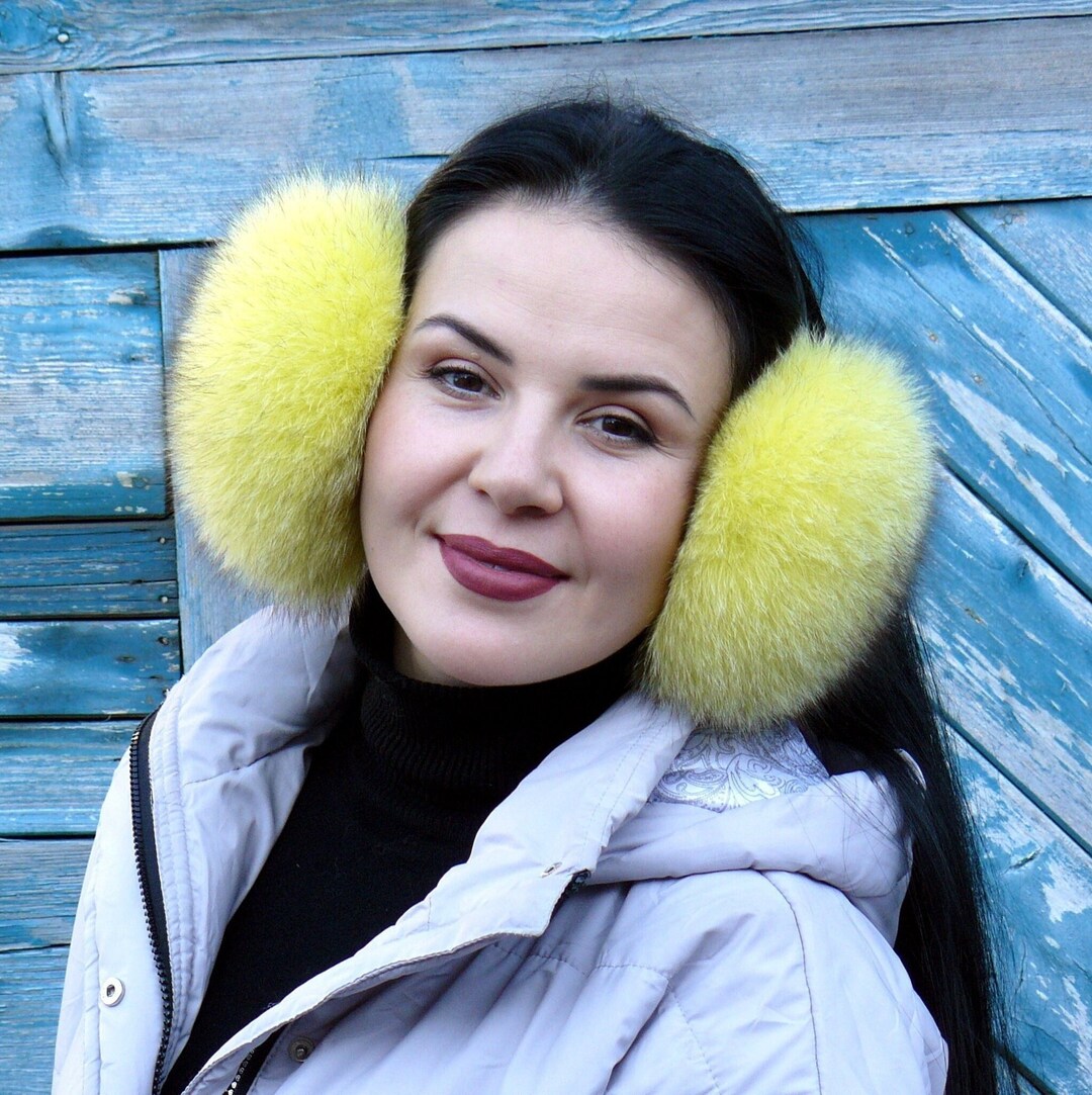 Yellow Earmuffs Women, Fluffy Fur Earmuffs, Real Fox Fur Ear Muffs, Fur