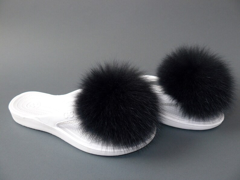 Fur shoe clips Real fox fur pom pom shoe clips Color dark Etsy
