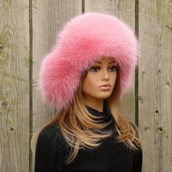 Pink Fur Aviator Hat, Saga Fox Fur Winter Trapper Hat for Women, Handmade  Ear Flap Headwear, Rose Ushanka Hat, Teen Girl Hat, Christmas Gift