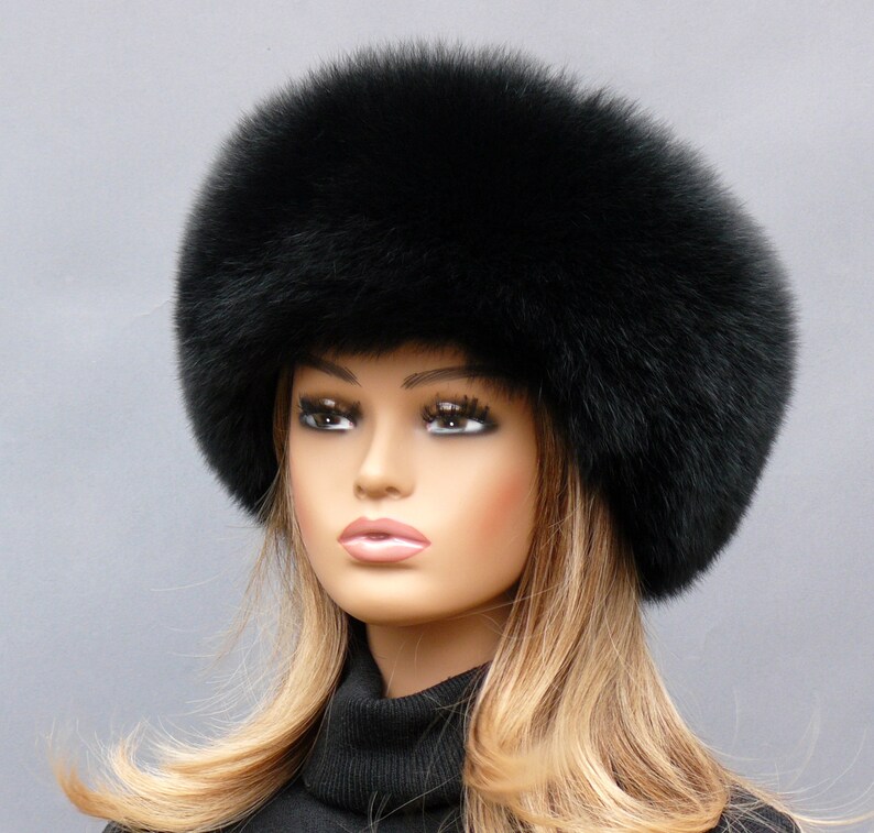 Black Fox Fur Hat Real Fur Hat for Woman Warm Fox Hat Woman Etsy