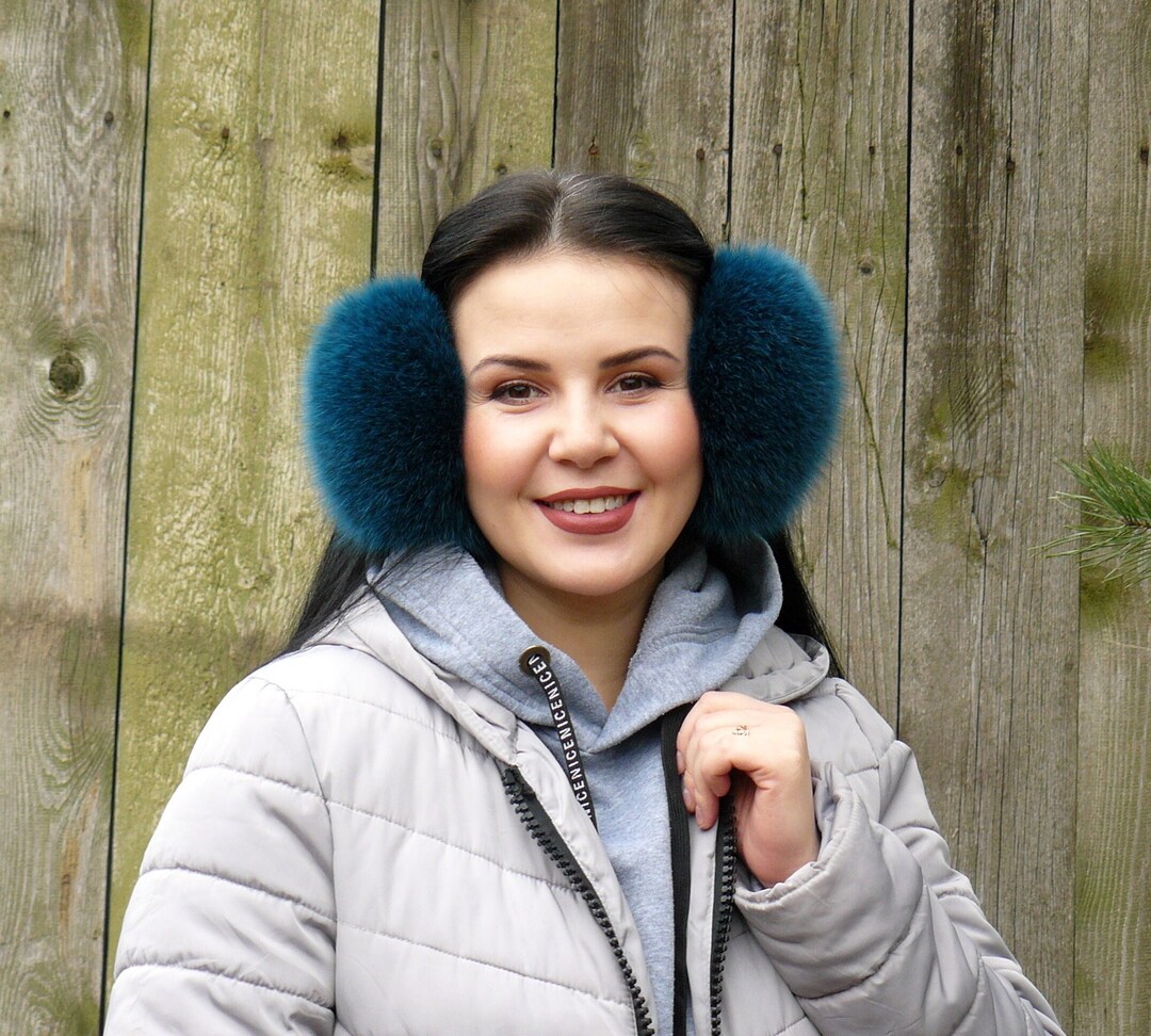 Big Ear Muffs Women Fox Fur Earmuffs Blue Fluffy Earmuffs Etsy