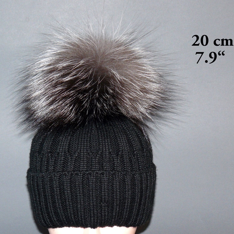 Silberfuchs Pelzbommel, Flauschiger Pom Pom für Mütze, Großer Pelzbommel, Echtpelz Pom Pom für Mütze, Abnehmbare pompoms 20 cm / 7.9"