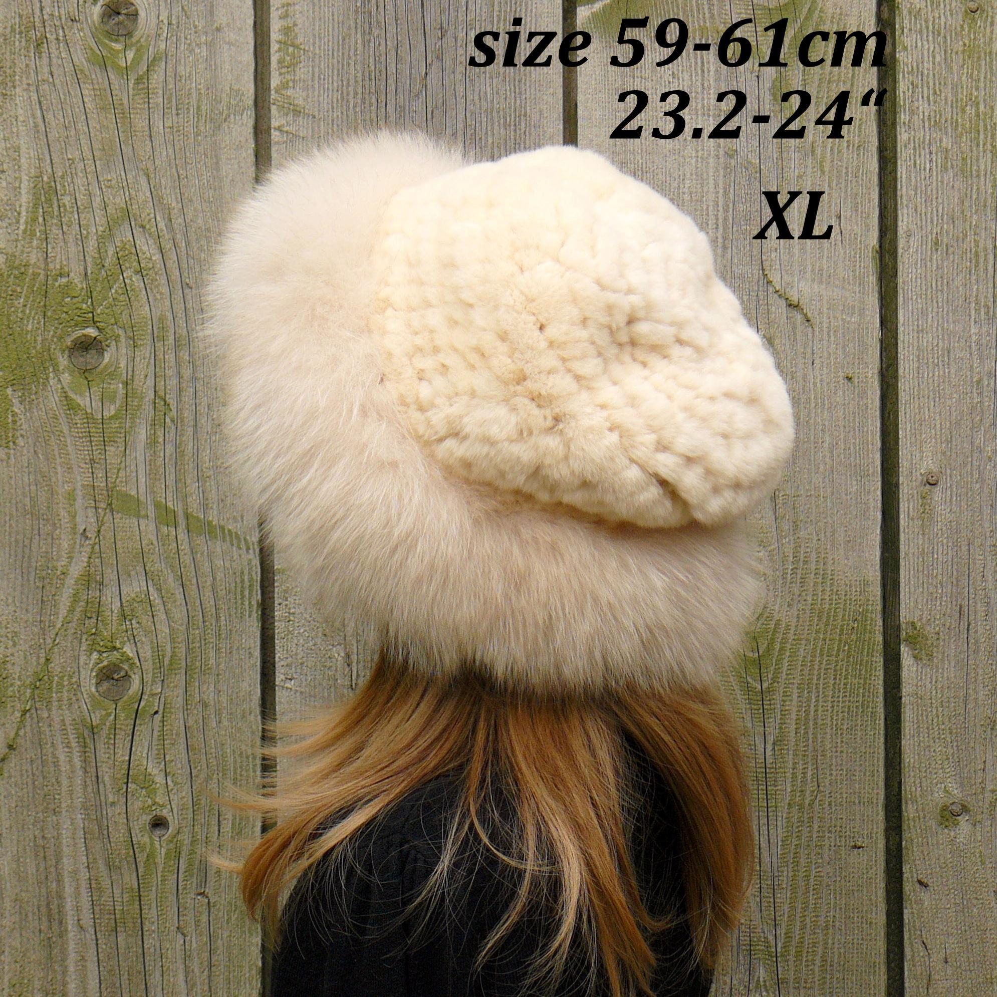 Real Rex Rabbit Fur & Fox Fur Brim Bucket Hat – Women's Winter Knit Hat For Outdoor Warmth