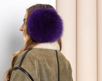 Genuine Fur Ear Muffs - violet /blue never worn NWOT Purple Rabbit Fur Earmuffs | Adjustable Winter Ear Warmers  main image 3