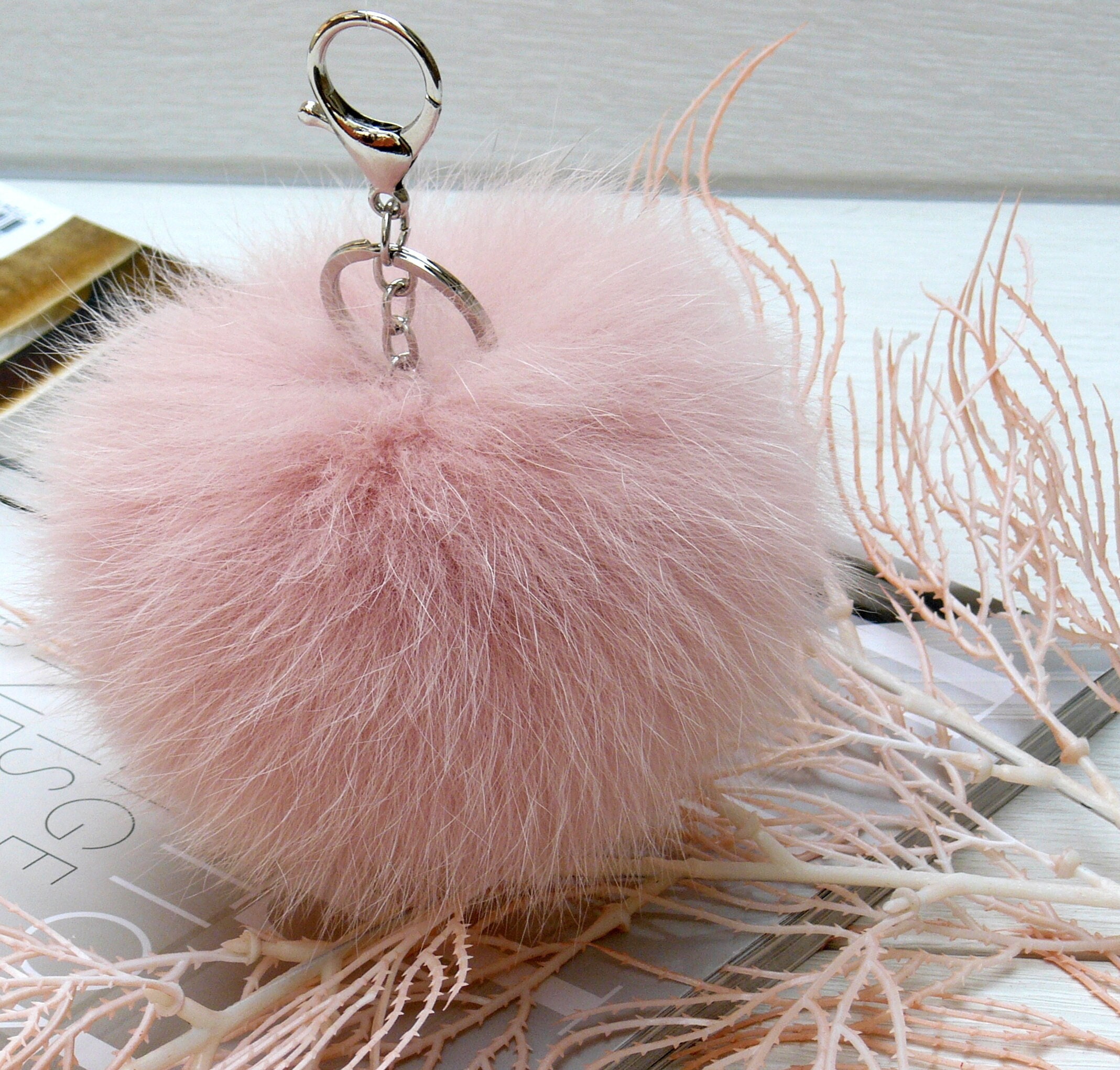Pink Fluffy Pompom Keychain Puff Ball Key Chain Handbag Fur 