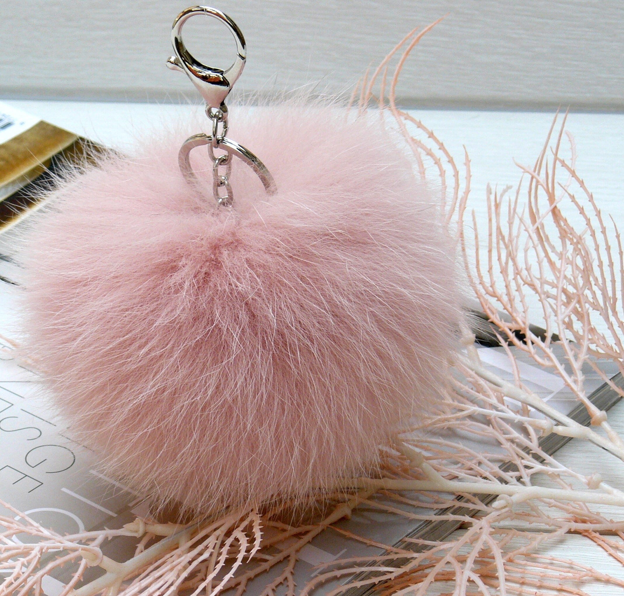 fluffy ball keychain