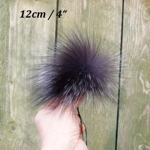 Silberfuchs Pelzbommel, Flauschiger Pom Pom für Mütze, Großer Pelzbommel, Echtpelz Pom Pom für Mütze, Abnehmbare pompoms 12 cm / 4.7"