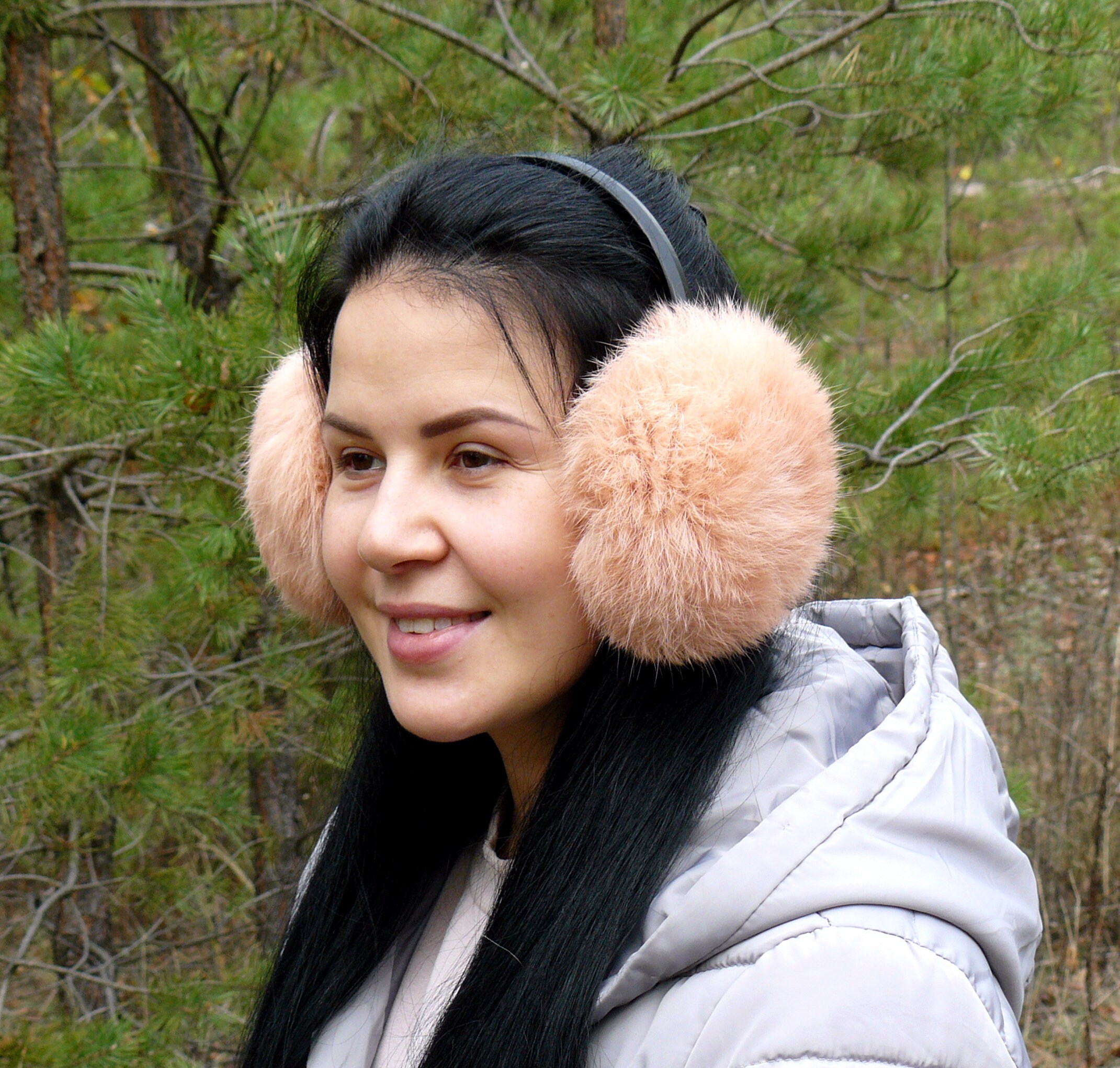 Beige fur earmuffs Rabbit fur ear muffs Powdery pink Etsy