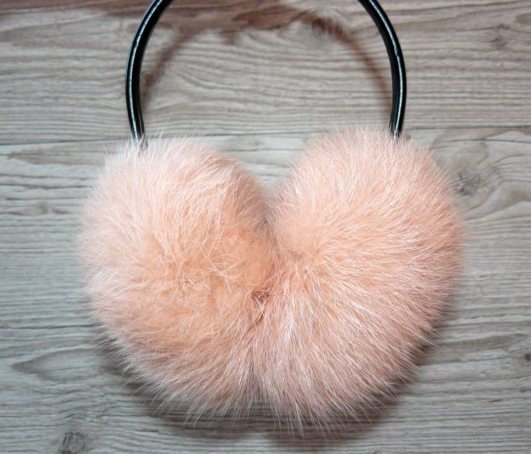 Beige fur earmuffs Rabbit fur ear muffs Powdery pink Etsy