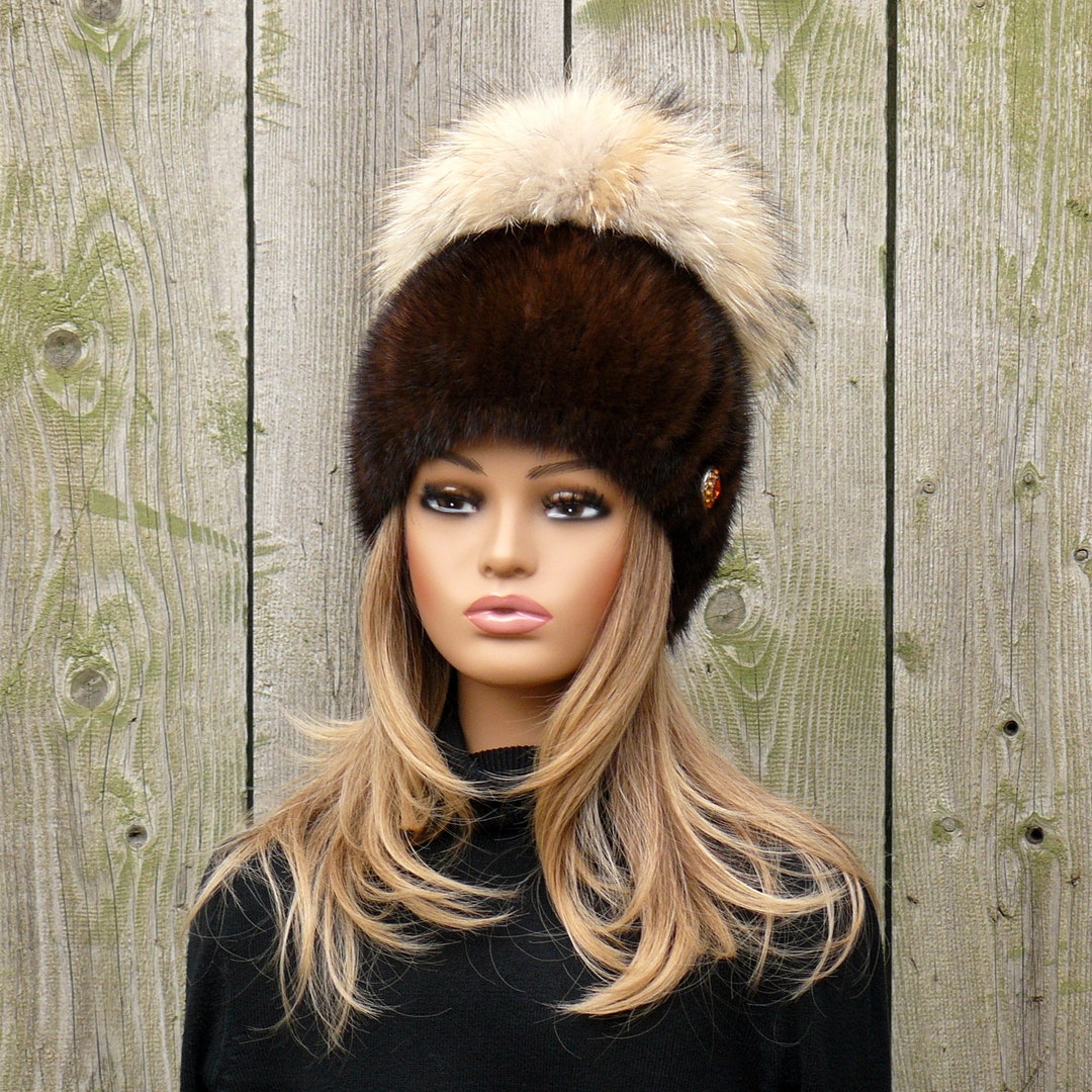Brown Mink Fur Hat Mink Ladies Beanie Woman Fluffy Hat With Etsy