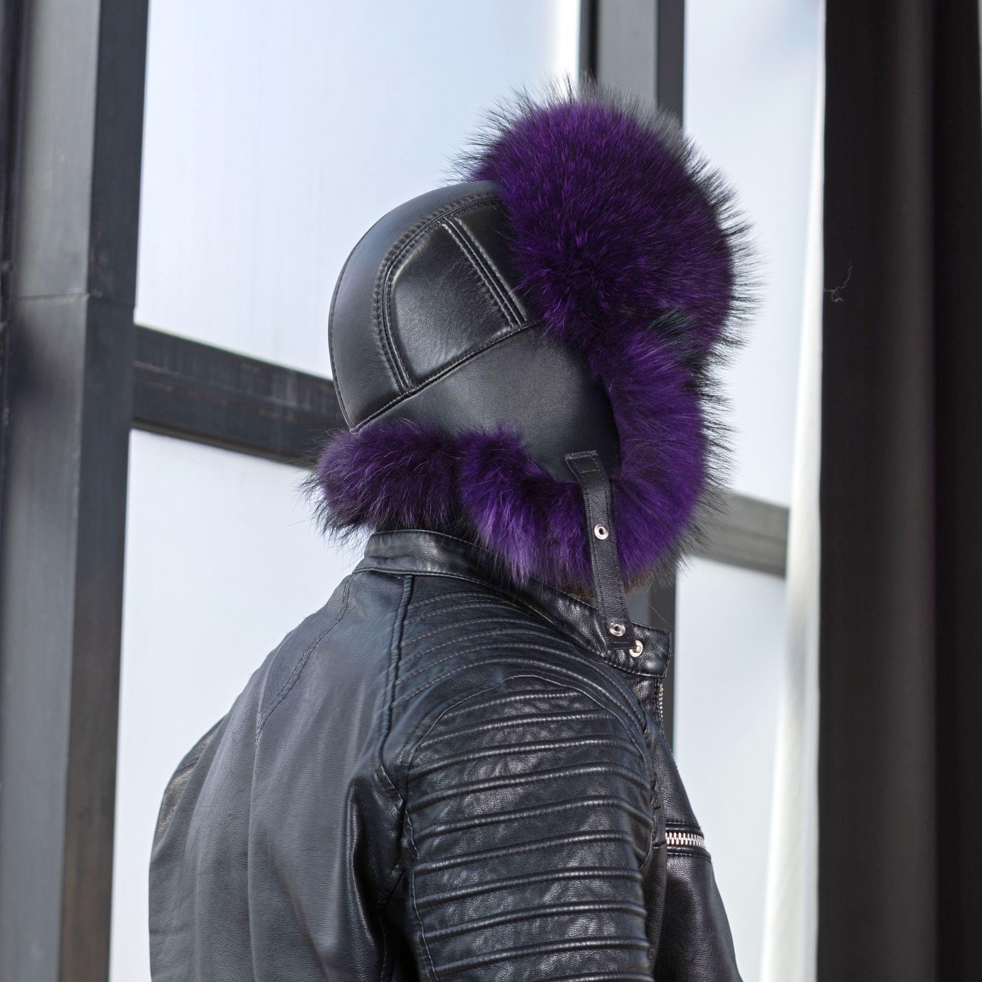 Makins New York Vintage Russian Style Hat Black Purple Fur JP Yardenfun Faux Fur Hat for Men Russian Style Hat Warm  main image 2