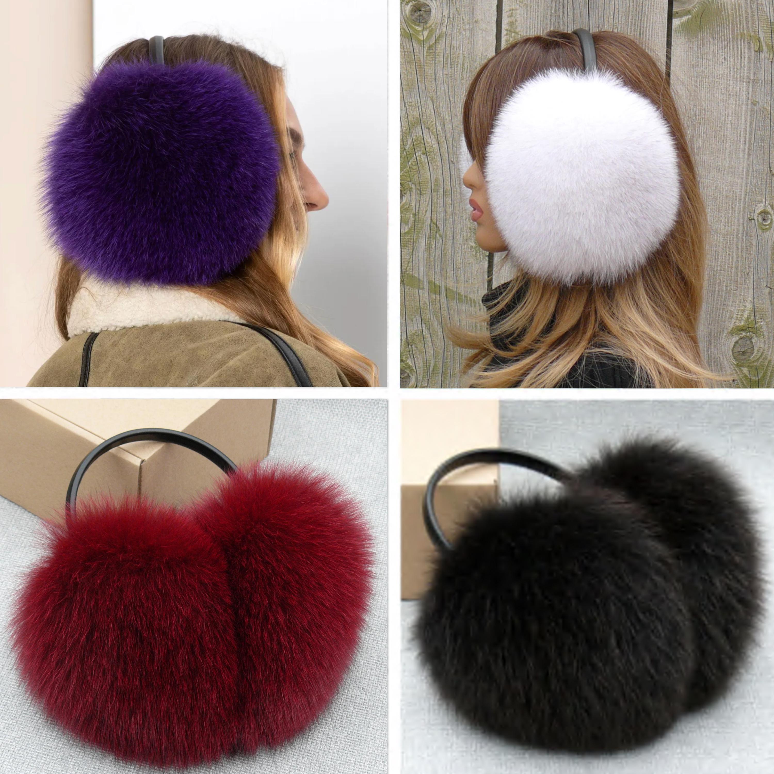 White Fur Ear Muffs Women, Real Fox Fur Earmuffs, Winter Ear