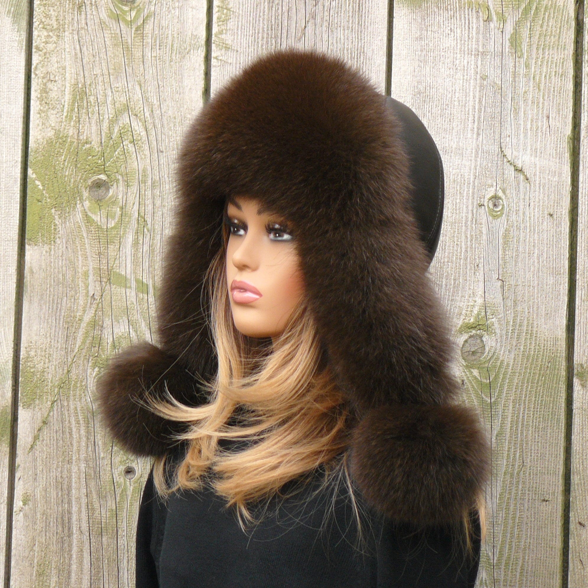 Brown Warm Ladies Fur Trapper Hat, Fox Fur Bomber Hat, Aviator Hat
