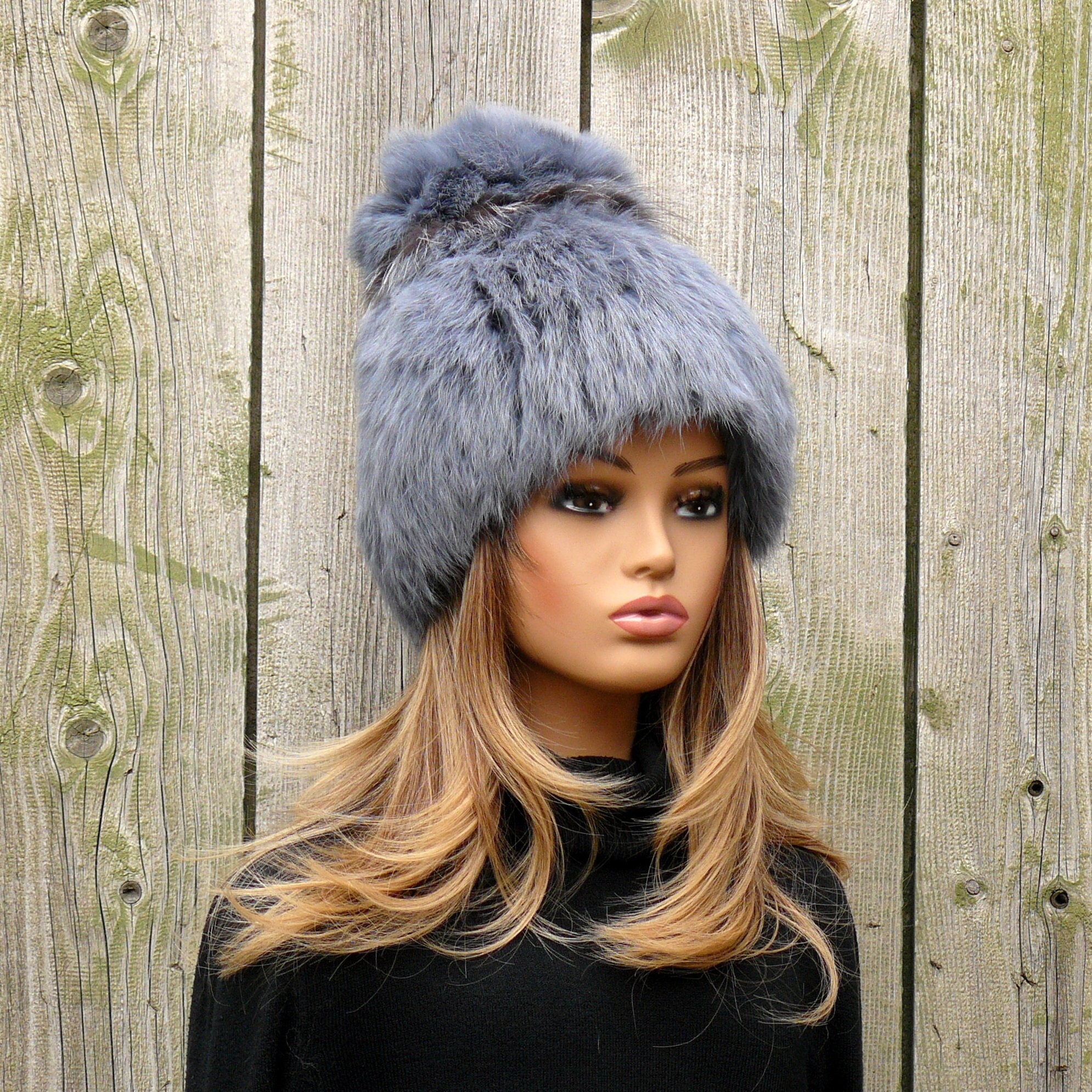 Rabbit Pom Hat, Winter Headwear, Fluffy Pom Pom Hat, Knitted  display picture 1