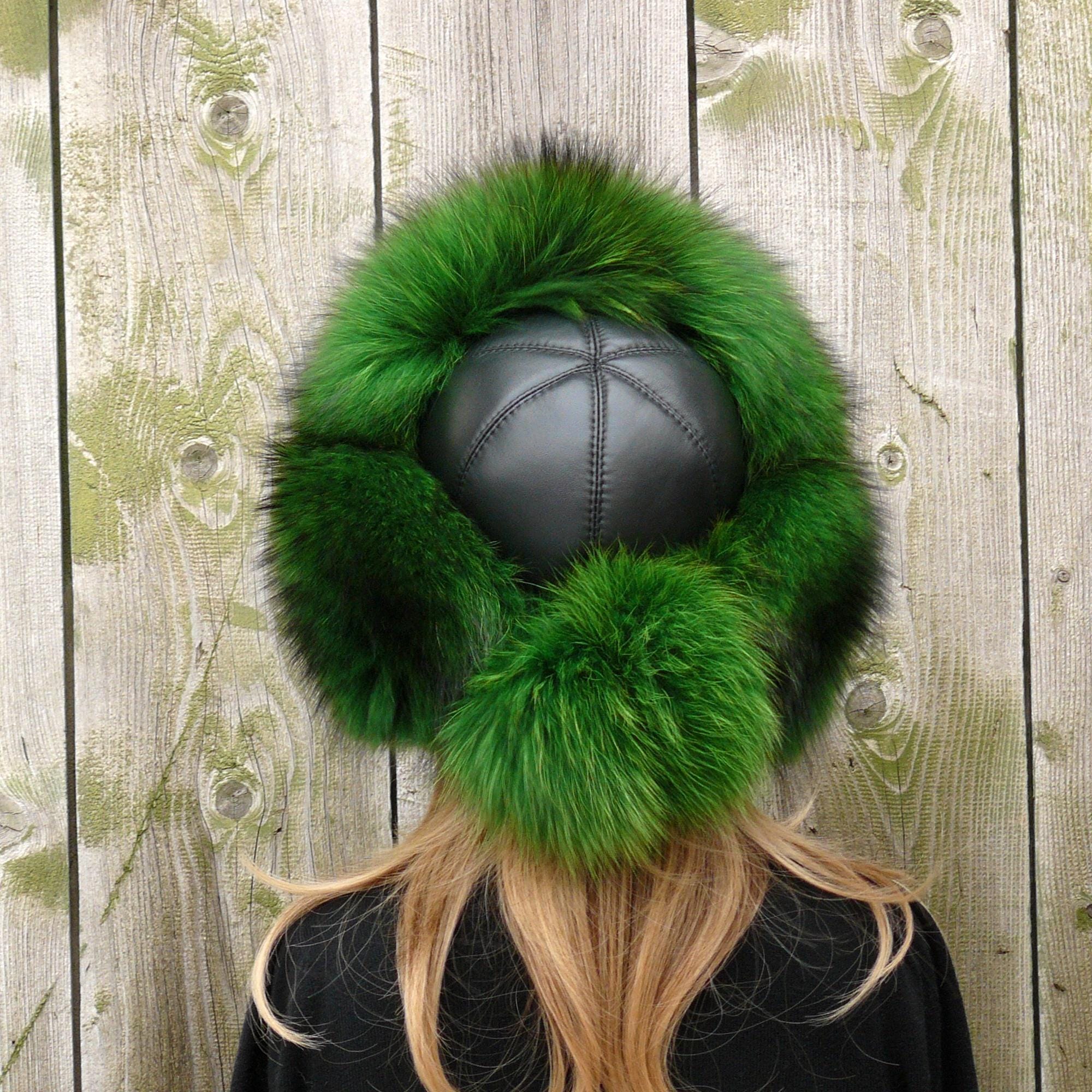 ⚡Women Green Faux Fur Trapper Pompoms Warm Classic Ear Flaps Fuzzy Bobble Cap Womens Bright Green Fleece Lined Cable Knit Trapper Hat  main image 2