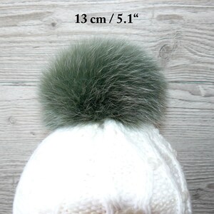 Genuine Fur Pom Pom, Green Furry Pompon for Hat, Fluffy Fur Ball with Ribbon, Fur Bommel, Real Fur Accessories, Cute Decor For Winter Hat image 6