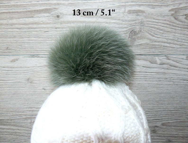 Genuine Fur Pom Pom, Green Furry Pompon for Hat, Fluffy Fur Ball with Ribbon, Fur Bommel, Real Fur Accessories, Cute Decor For Winter Hat image 6