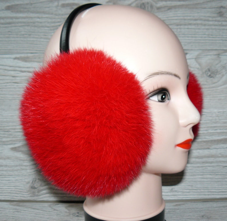 Real fur earmuffs for women and girls Rabbit fur ear muffs Red warm earmuffs Gift for her Birthday gift