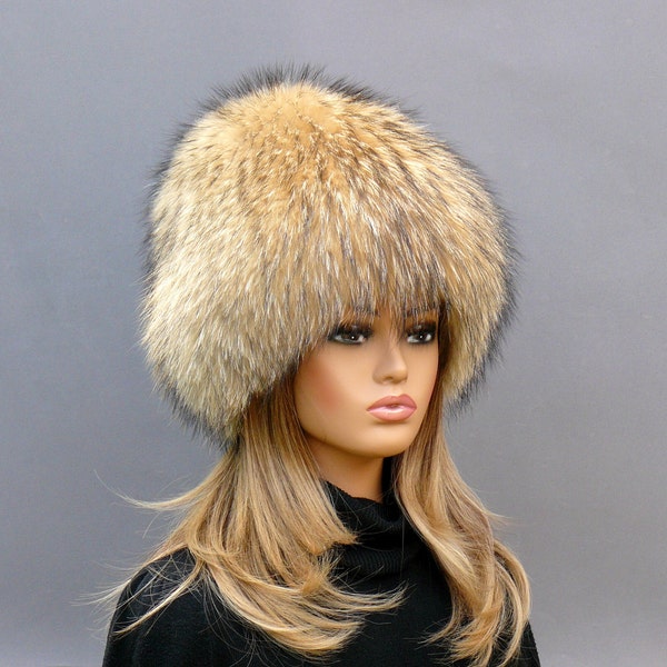 Raccoon fur hat woman, Oversized beanie, Beige big fur hat, Fur fluffy hat, Fuzzy ladies fur hats, Fur accessories, Real fur hat, Mom gift