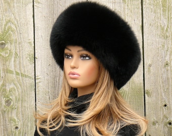 Black Fur Hat Women, Mongolian Fur Hat, Warm Fox Fur Hat