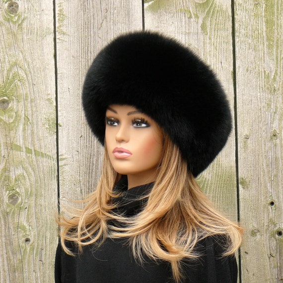 Black Fur Hat Women, Mongolian Fur Hat, Warm Fox Fur Hat  display picture 3