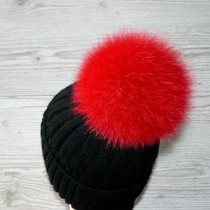 Pompon di pelliccia rosso acceso per cappello, pompon in vera pelliccia di volpe, pompon soffice, pompon staccabile, pompon morbido e peloso, accessori in pelliccia, palla morbida e pelosa